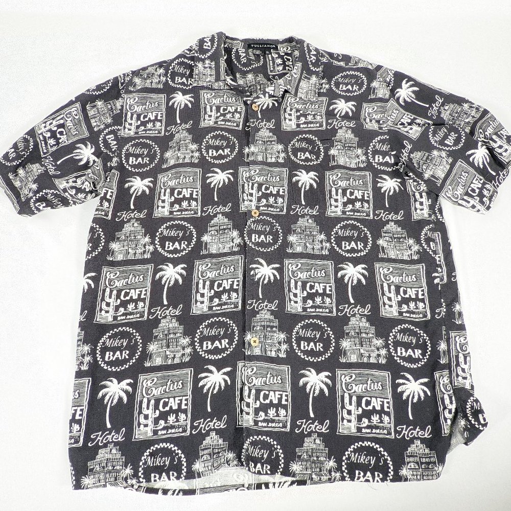Tulliano Mens Vintage 100% Silk Bar Mid Century Novelty Shirt XL